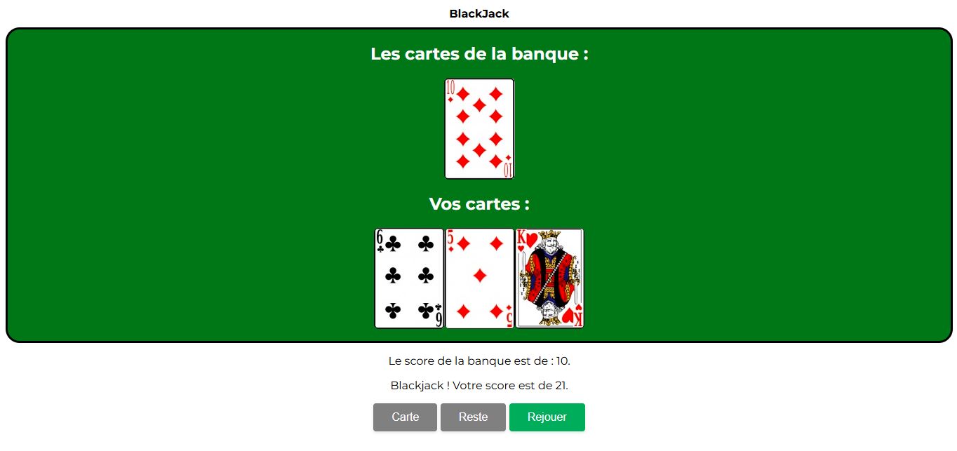 Capture d'écran du projet BlackJack
